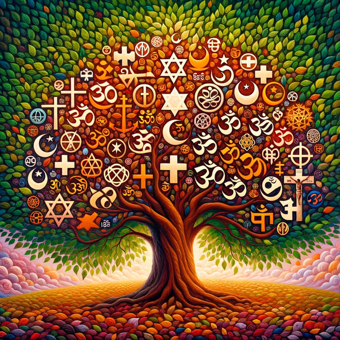 Religious Symbol Tree Art | Unity Through Diversity