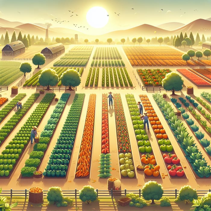 Fruit and Vegetable Fields on Sunny Farm - Animation