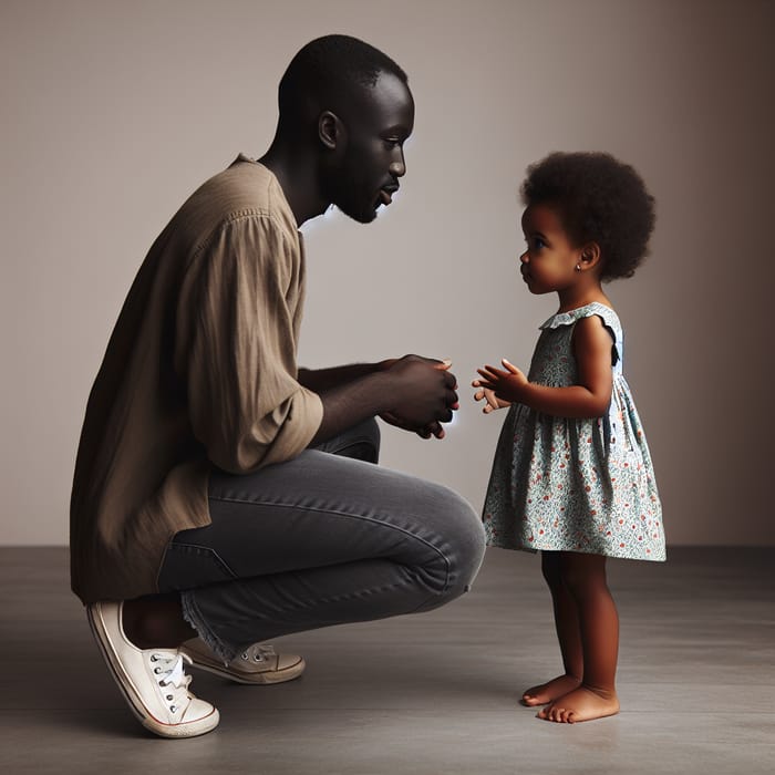 Empathetic African Caregiver Communicates with Black 3-Year-Old Girl