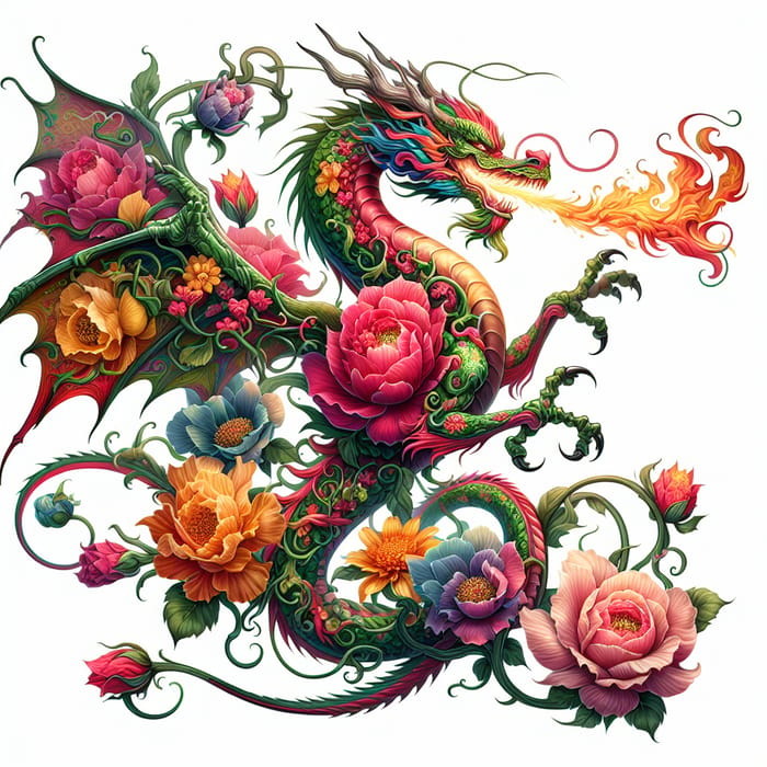 Dragon Floral Body Tattoo Design
