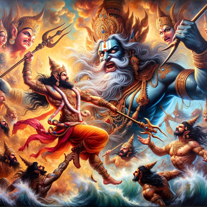 Epic Battle: Shiva vs. Andhakasur - Vibrant Mythological Art