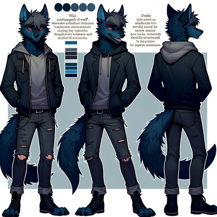 Youthful Indigo Wolf: Masculine Rebel in Stylish Black Outfit