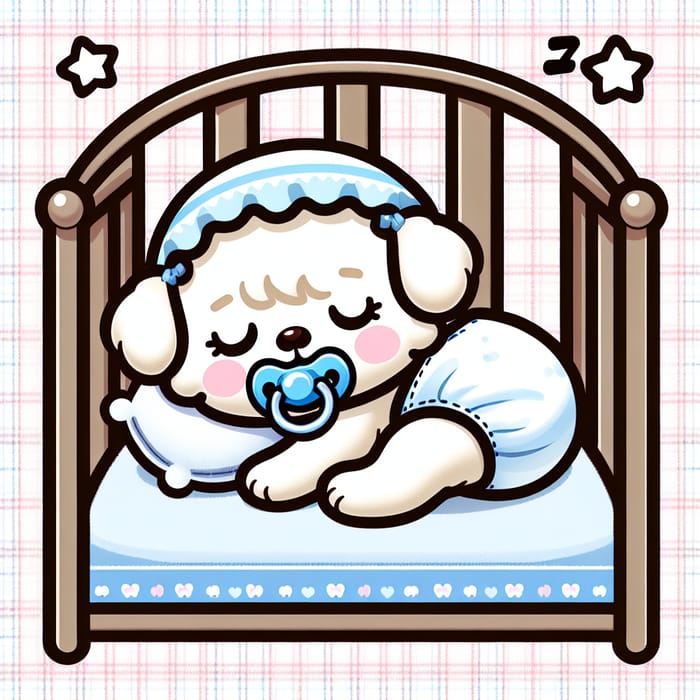 Cute Snoopy Newborn Sleeping in Crib with Baby Hat - Animated Cartoon