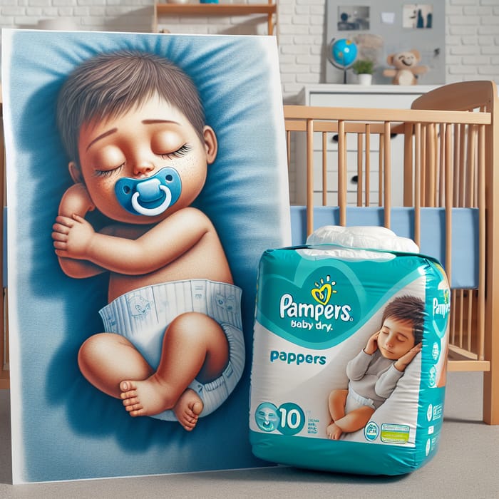 10-Year-Old Child in Pampers Baby Dry Diapers Sleeping in Crib