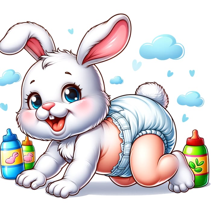 Newborn Baby Rabbit in Diapers | Cute Crawling Bunny
