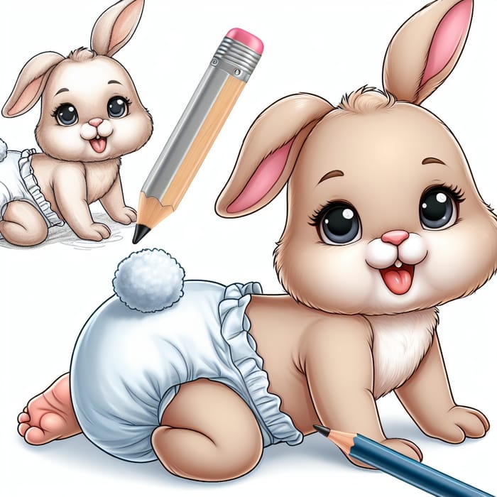 Cute Newborn Baby Bunny in Diapers Crawling and Playing - Adorable!