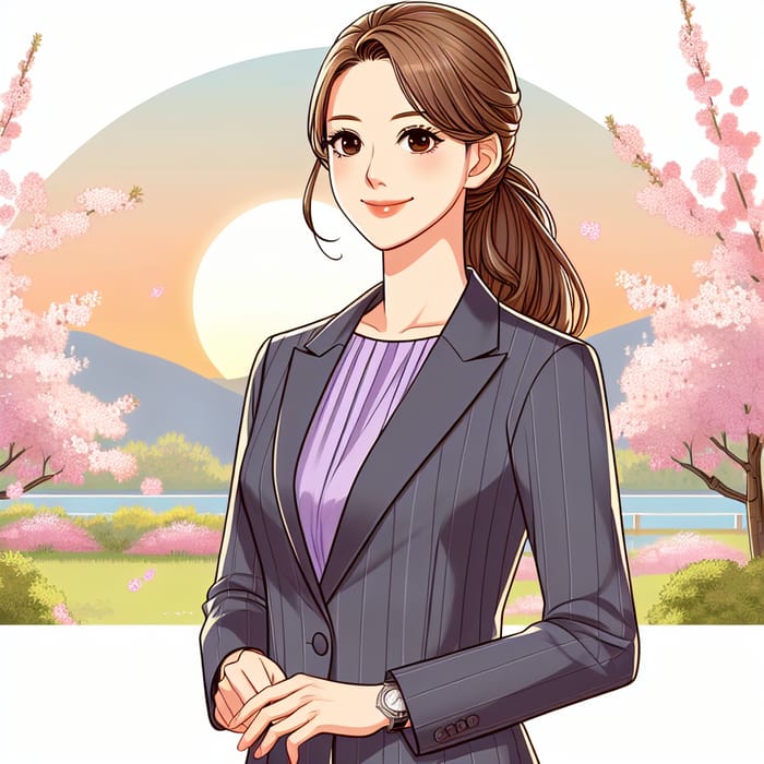 Asian Woman in Beautiful Cherry Blossom Setting