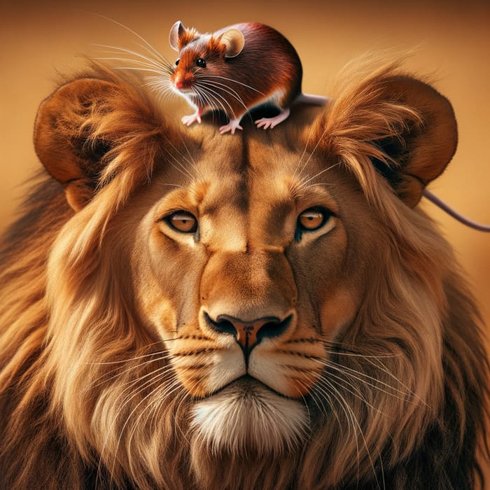 Mouse Riding Lion: Unlikely Duo in Harmony