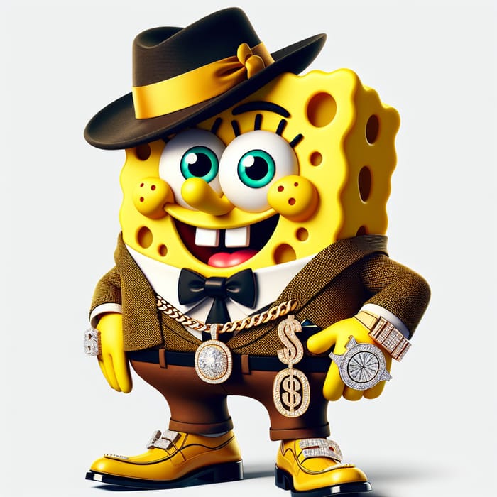 SpongeBob Dressed as Gangster with Expensive Brands and Diamonds