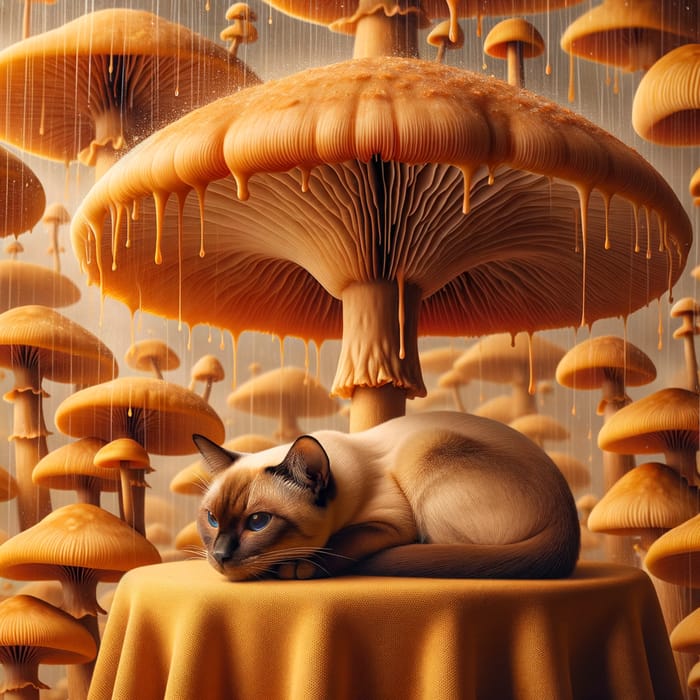 Vietnamese Cat Finding Shelter from Mushroom Rain under Canopy Vietnamese Cat Finding Shelter from Mushroom Rain under Canopy