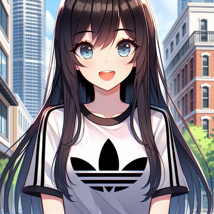 Anime Teenage Girl in Adidas T-Shirt | Colorful Illustration