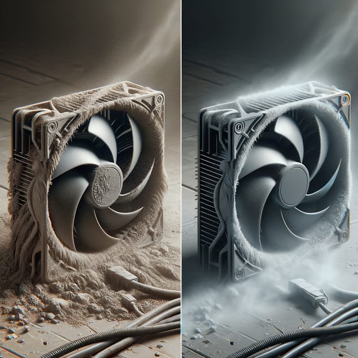 Computer Cooling Fan Comparison: 4K Realism, Dust, High Detail