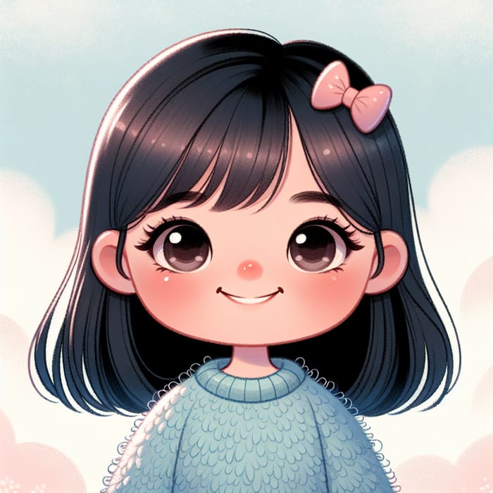 Cute Human Being in Sky-Blue Sweater with Pink Bow