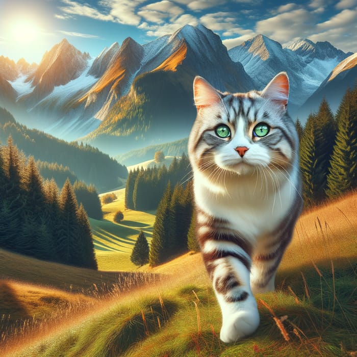 Stunning Cat Journeying Through Majestic Mountain Landscape
