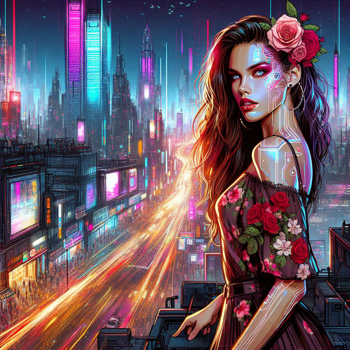Futuristic Cyberpunk Cityscape with Rebel Model