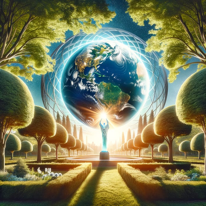 Serene Earth Illuminated in Radiant Light with Epcot Glass Statue
