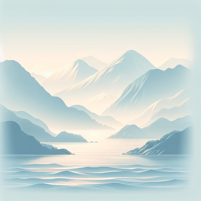 Tranquil Seascape with Distant Mountains at Sunrise
