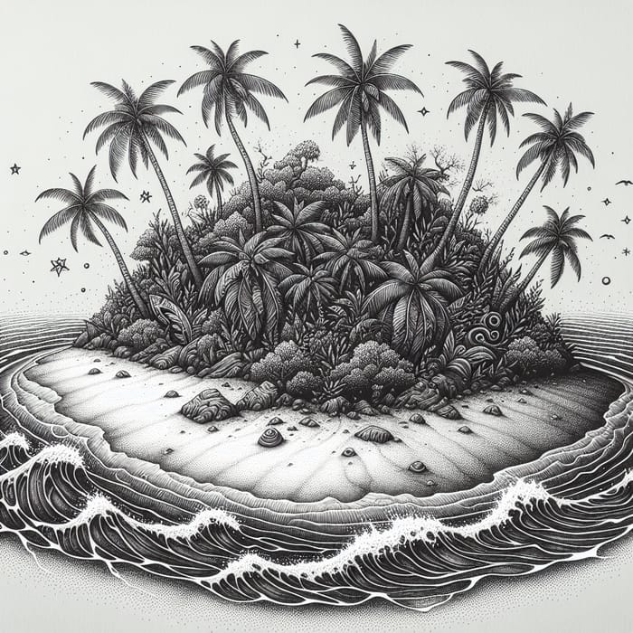 Stunning Island Line Art – Nature's Tranquility