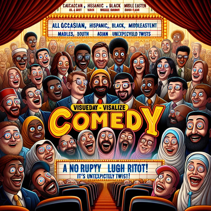 Hilarious Comedy Movie Poster with Diverse Ensemble Cast