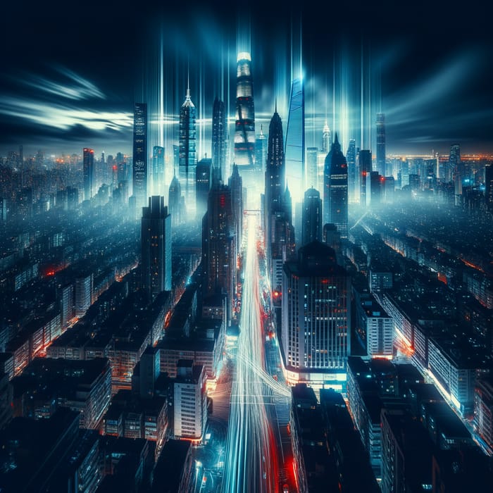 Neon Cyberpunk Cityscape: Futuristic Night Lights and Skyscrapers