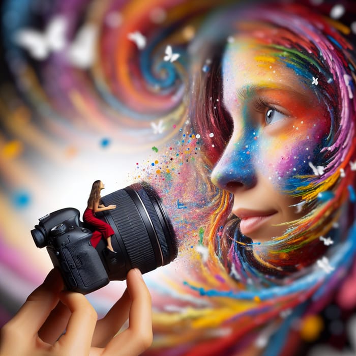 Whimsical Shrinking Woman in Colorful Macro Photography