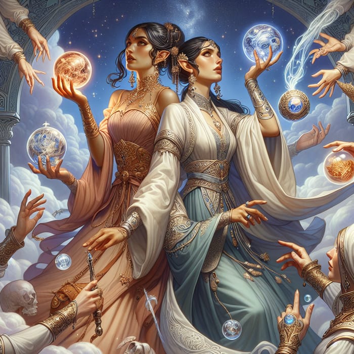 Elegant Fantasy Art with Magic Potions Ascending Skyward