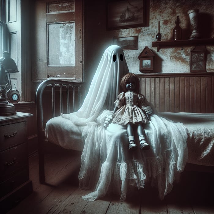 African American Ghost in Haunted Lighthouse Bedroom with Tattered Doll