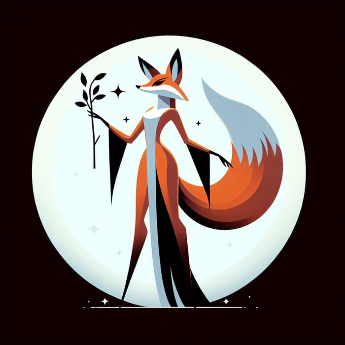 Tall Bipedal Orange & White Fox Magician Delphox with Full Moon