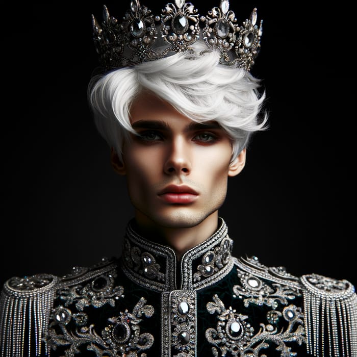 Philip Kirkorov with White Hair and Crown on Black Background