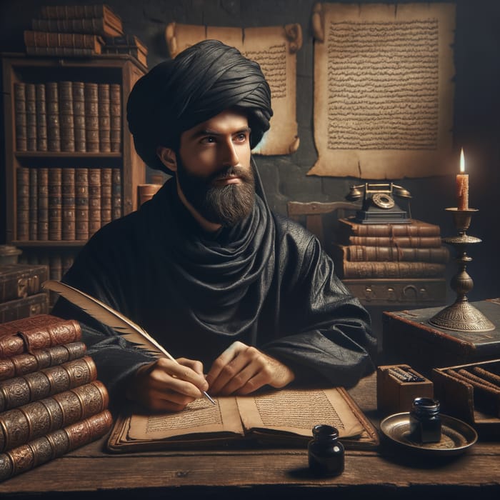 Middle Ages Islamic Scholar in Traditional Black Turban | Historic Study Room