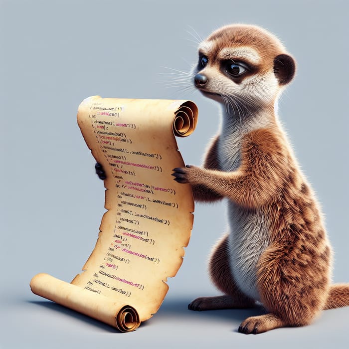 Thoughtful Meerkat Holding JavaScript Scroll | Website Name