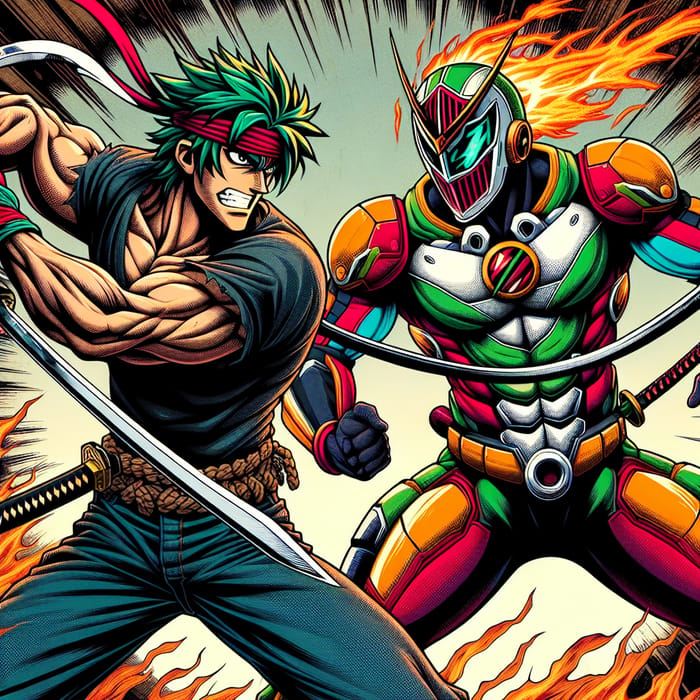 Zoro vs. Power Ranger: Intense Battle of Swords and Superpowers