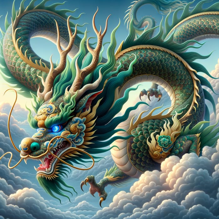 Majestic Eastern-Style Dragon Soaring through the Sky