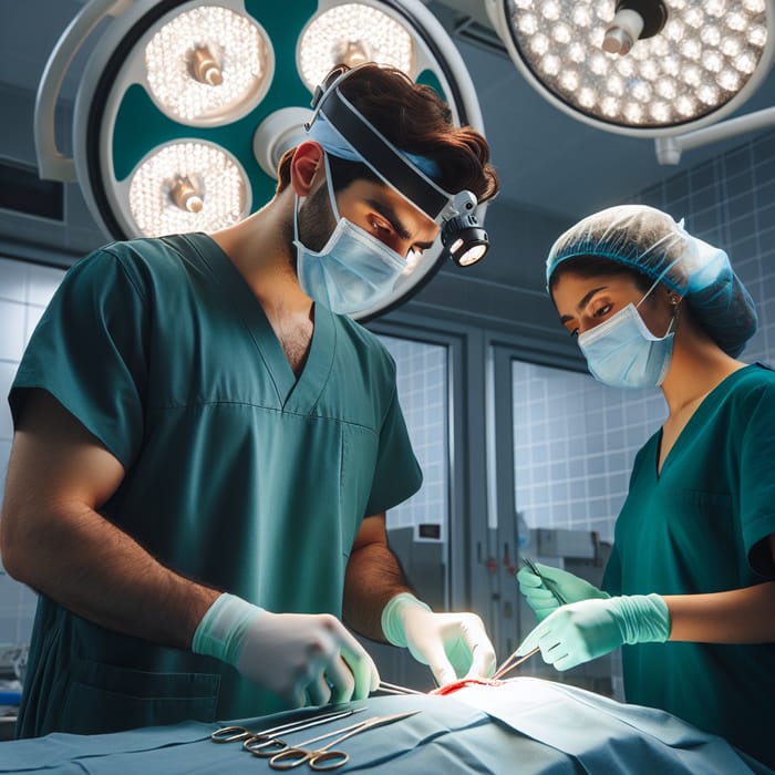 Healthcare Surgery: Intense Operation with Surgeon & Nurse