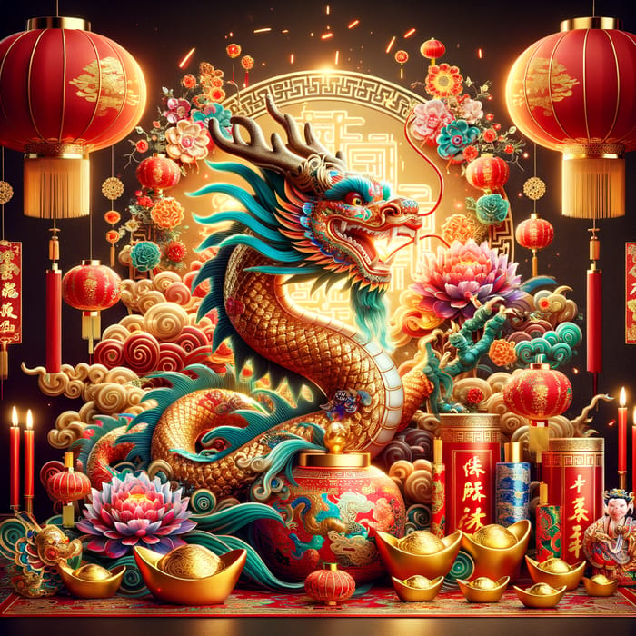 Lunar New Year Blessings with Festive Dragon Atmosphere