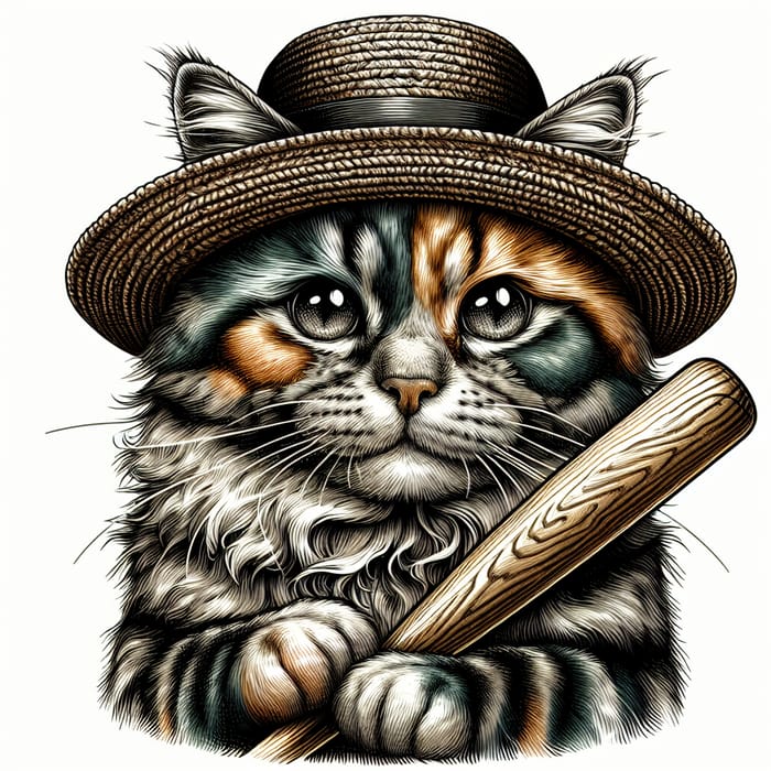 Cute Cat Wearing Stylish Hat and Holding a Bat