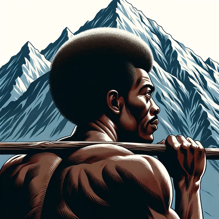 Determined Black Man Climbing Steep Mountain | Strength & Resilience