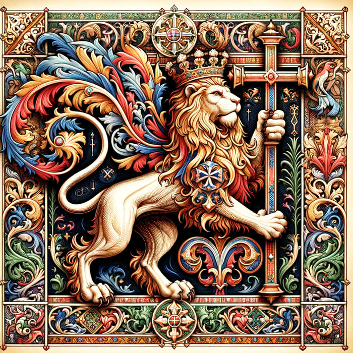 Majestic Demi-Rampant Lion | Medieval Illuminated Manuscript Design