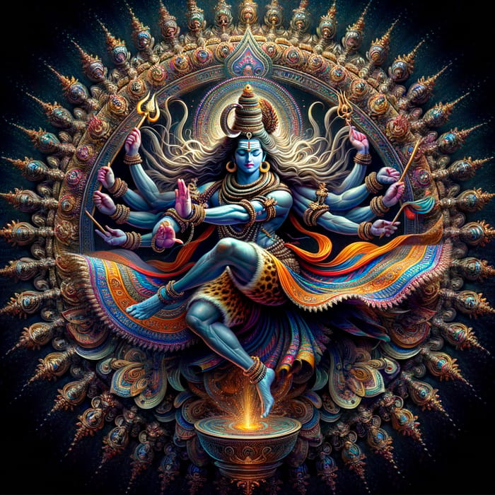 Lord Shiva's Divine Tandav Dance: Vibrant Colors & Intricate Patterns