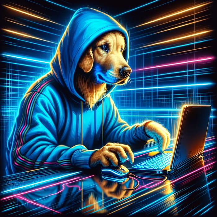 Cyberpunk Golden Retriever Hacking | Futuristic Art