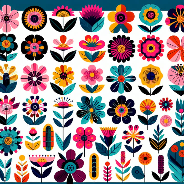 Cheerful Floral Gallery: Vibrant, Whimsical Blooms in Bold Colors