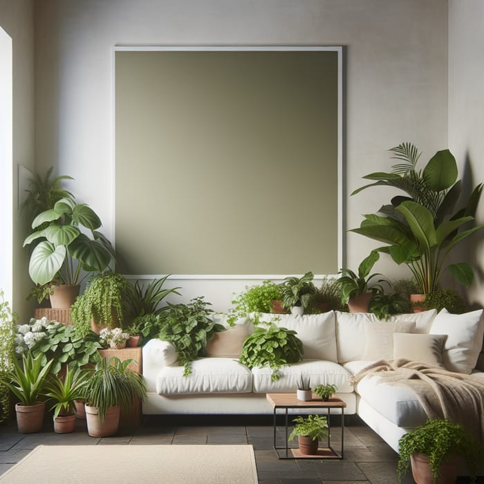 Cozy Living Room Decorated with Lush Houseplants