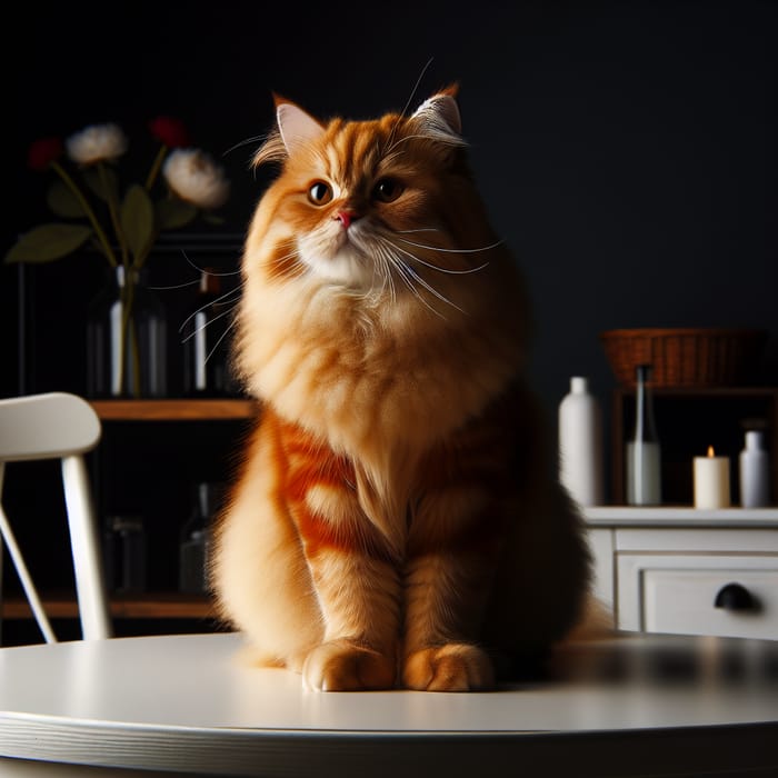 Red Cat on White Table Adorable Feline on Black Background AI Art