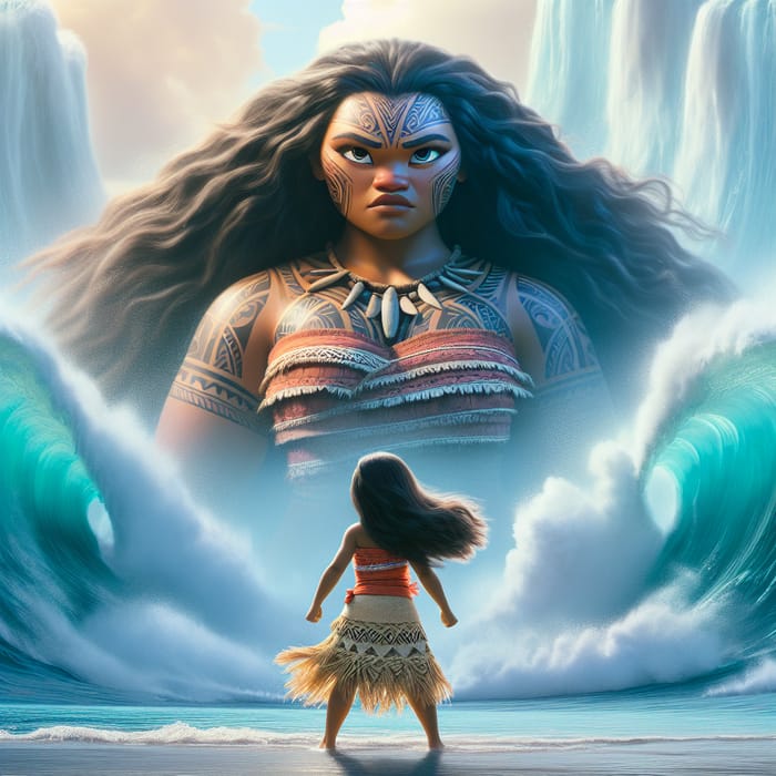 Moana Adult with Giant Te Fiti Creating Waves