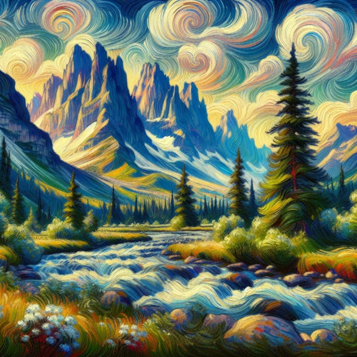 Impressionist Mountain Landscape Art - Scenic Painting Inspired by Nature