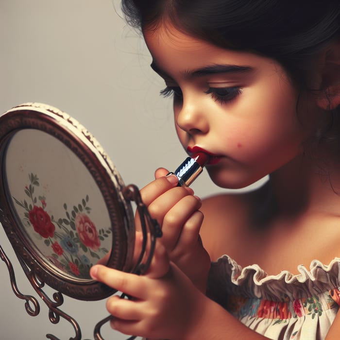 Artistic Girl Applying Classic Red Lipstick