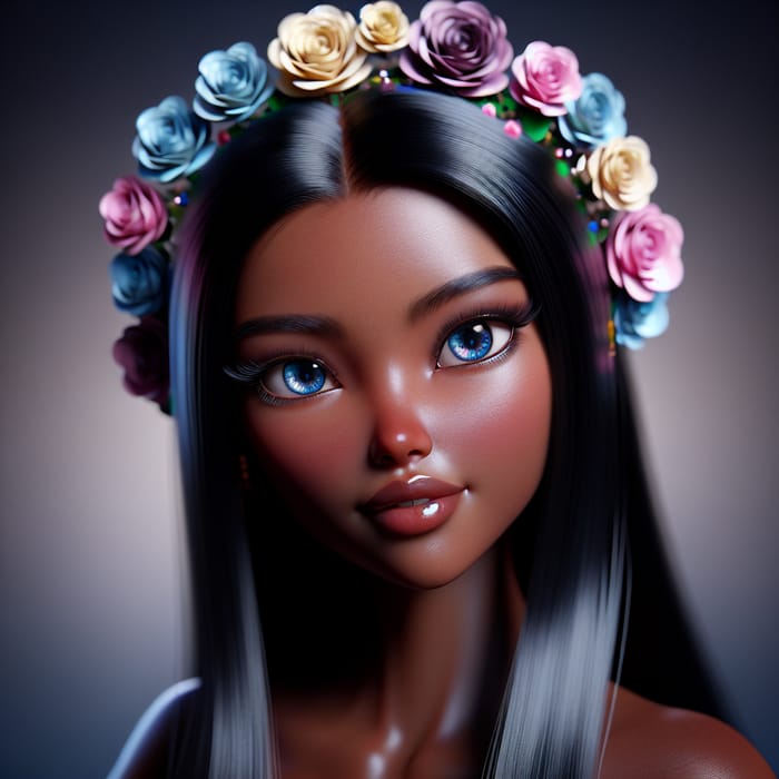 Enchanted Fairy Lady with Chinese-Blue Eyes and Roses Headdress