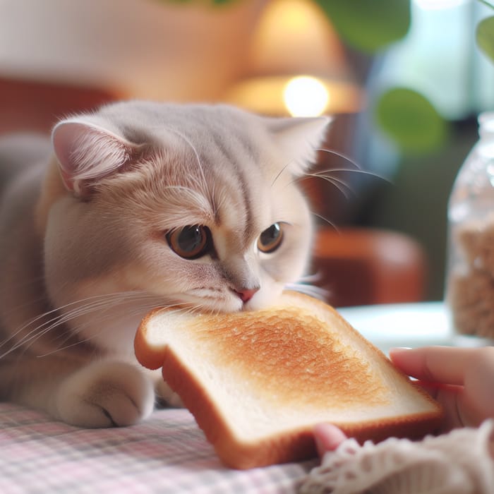 Cat Eating Bread - Adorable Feline Snacking