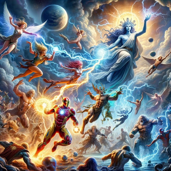 Divine Entity Battles Superheroes: Epic Clash