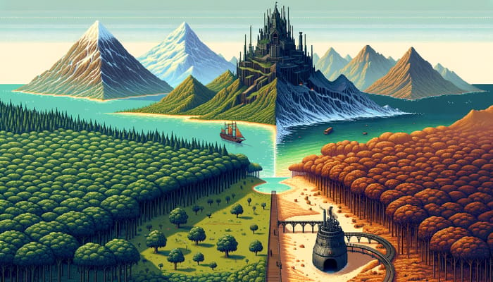 Expansive Pixel Art Landscape: Adventure and Exploration